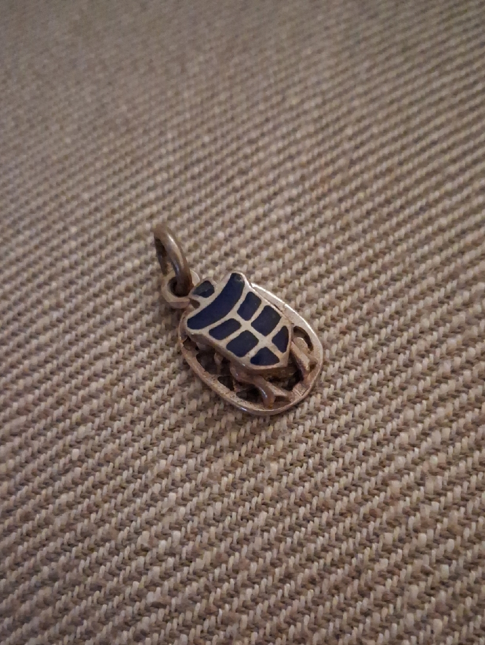 Silver Egyption Scarab Beetle Pendant with Navy Enamel